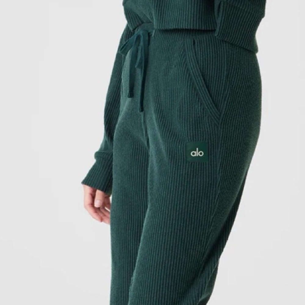 Womens Alo Yoga Muse Midnight Green Ribbed Drawstring Jogger Sweatpants XS